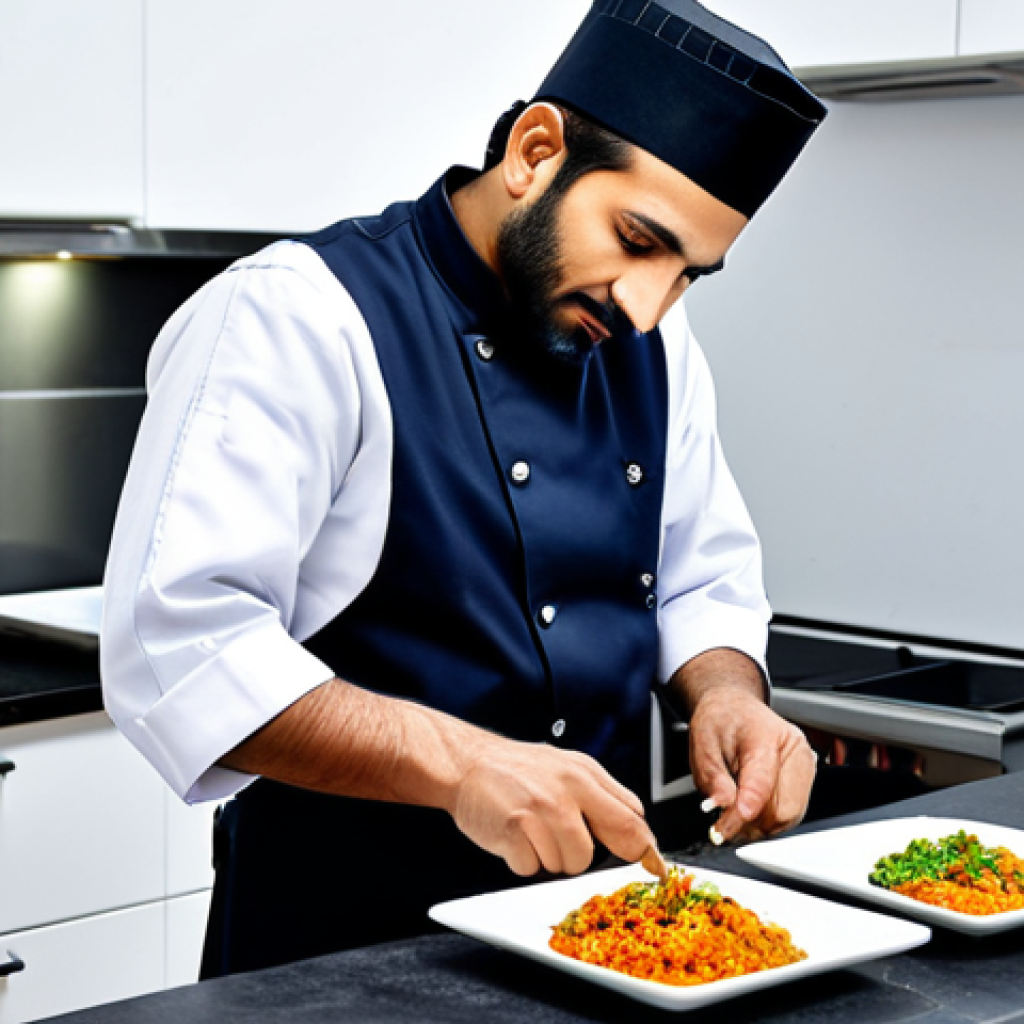 **
"A professional Pakistani chef, fully clothed in a modest chef's uniform, preparing a traditional Pakistani dish in a clean, modern kitchen. Safe for work, appropriate content, family-friendly, perfect anatomy, correct proportions, natural pose, well-lit studio photography, high quality."
**