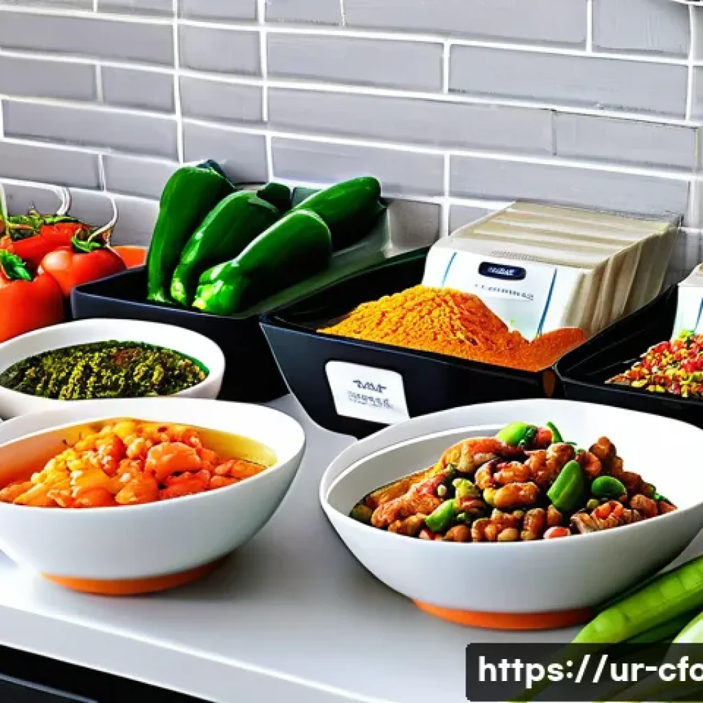 중식 밀키트 조리 후기 - A modern Pakistani kitchen scene showing a neatly organized countertop with Chinese multi-cuisine me...