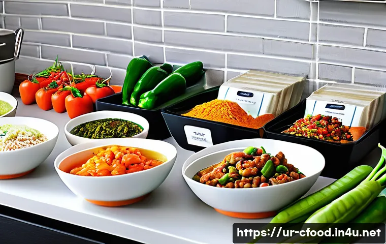 중식 밀키트 조리 후기 - A modern Pakistani kitchen scene showing a neatly organized countertop with Chinese multi-cuisine me...
