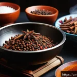 Home 20 중식 요리 비법 - A vibrant, professional Chinese kitchen scene focused on the process of dry roasting spices such as ...