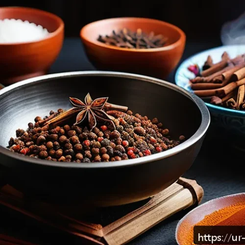 Home 32 중식 요리 비법 - A vibrant, professional Chinese kitchen scene focused on the process of dry roasting spices such as ...