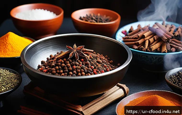중식 요리 비법 - A vibrant, professional Chinese kitchen scene focused on the process of dry roasting spices such as ...