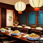 Home 18 중국 음식 문화 - A vibrant Cantonese dining scene in a traditional Guangdong restaurant, featuring a beautifully arra...
